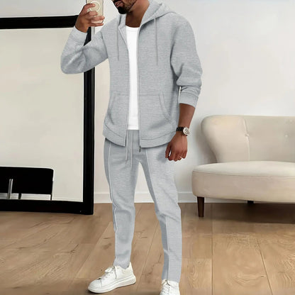 Spring and Autumn New Waffle Men's Casual Slim-Fit Hooded Long-Sleeved Cardigan Matching Color Fashion High Quality Tracksuit Pa Good Vibrations