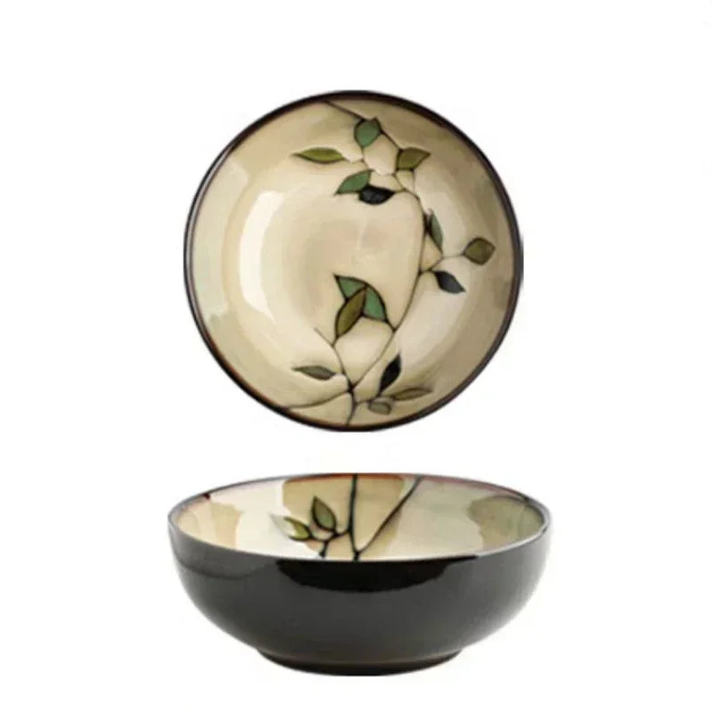 Creative Leaf Round Dinner Plate Retro Home Ramen Bowl Luxury Restaurant Delicious Dishes Ceramic Plates Exquisite Tableware Good Vibrations