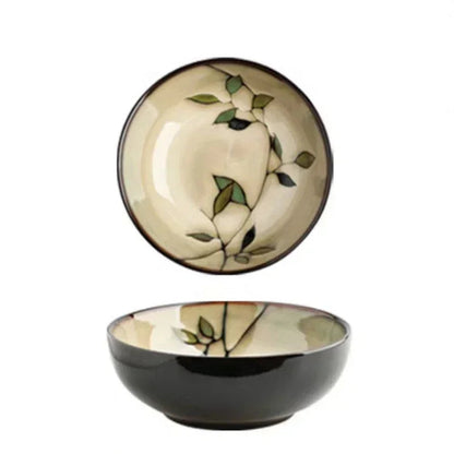 Creative Leaf Round Dinner Plate Retro Home Ramen Bowl Luxury Restaurant Delicious Dishes Ceramic Plates Exquisite Tableware Good Vibrations