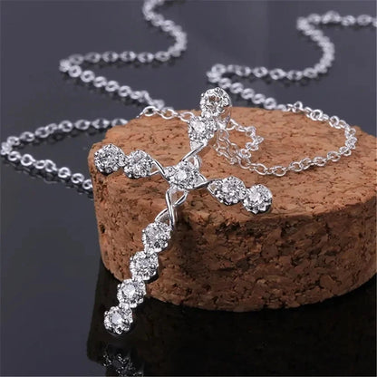 45cm 925 sterling silver Crystal Necklace wedding charms women lady noble Fashion Jewelry Classic Cross nice gift Good Vibrations