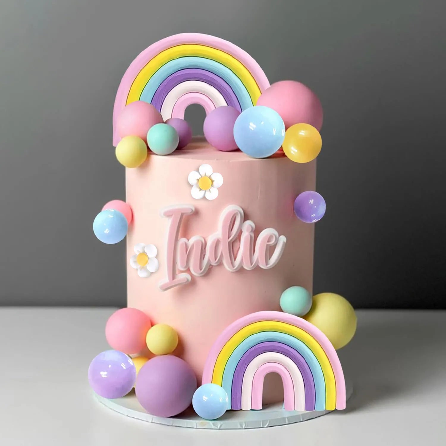 Boho Hippie Cake Toppers 35PCS - Flower & Rainbow Ball Decor for Girl Birthday Party, Room & Nursery Theme Decorations Good Vibrations