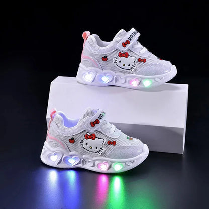 Sanrio LED Kids Shoes for Girls Cute Cartoon Hello Kitty Shoes Summer Girl Kawaii Shoes Soft Bottom Sneakers Casual Shoes Good Vibrations
