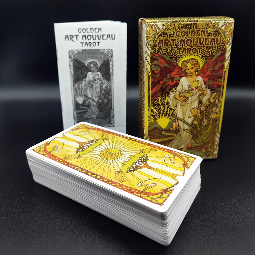 12x7cm Golden Art Nouveau Divination Tarot Cards.tarot Cards for Beginners .English, Spanish, French, Italian and Portuguese. Good Vibrations