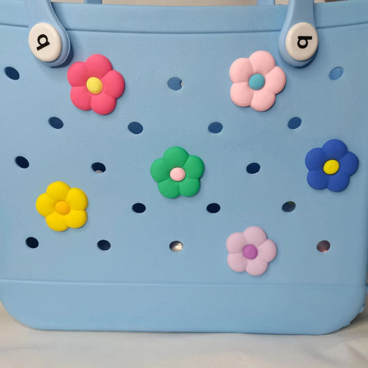 6pcs Beach Bags Flower Charms, Accessories Decoration For Rubber Totes Bag, Summer Croc Charms For Bag Good Vibrations