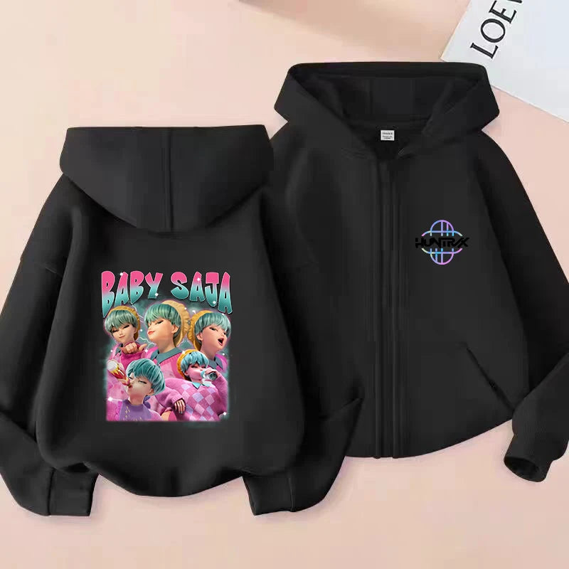 Demon Hunters K-pop Film Zipper Hoodie Fashion Oversized Jacket Zip Up Sweatshirt Streetwear Good Vibrations