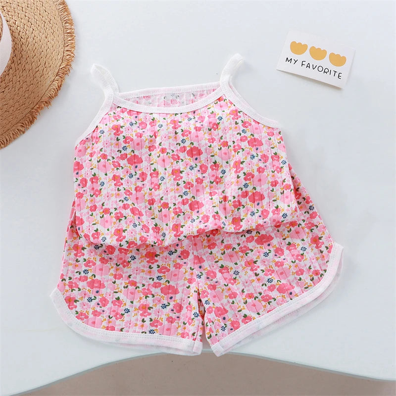 2026 New Kids Tops+shorts Set Summer Thin Baby Cotton Vest Sleeveless Loungewear Set for Girls Suit Good Vibrations