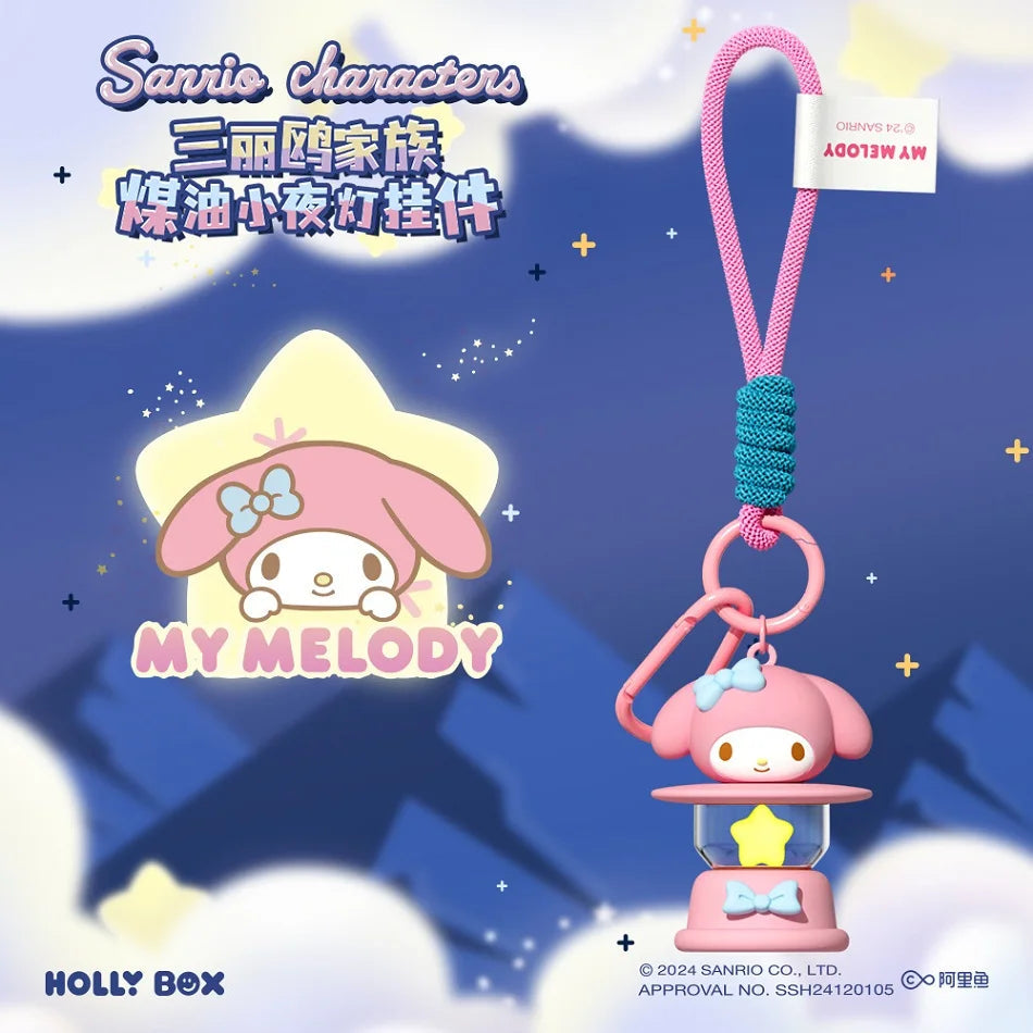 New Sanrio Night Light Pendant Toys Anime Kuromi Pochacco Cinnamoroll Melody Keychain Ornaments For Kids Christmas Present Good Vibrations