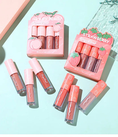 Mini Velvet Matte Lip Gloss Set, 4-Piece Non-Fading, Non-Stick Cup, Long-Lasting Fruit Scented Lip Tint, Smooth and Lightweight Good Vibrations