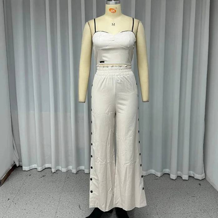 Two Piece Set for Woman 2025 Summer Casual Matching Sets Outfits Women's Sexy Tank Tops Elastic High Waist Wide Leg Pants Set Good Vibrations
