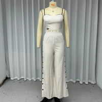 Two Piece Set for Woman 2025 Summer Casual Matching Sets Outfits Women's Sexy Tank Tops Elastic High Waist Wide Leg Pants Set Good Vibrations