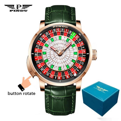 PINDU Design New NH35A Mechanical Watches Men Push Button Turn Russian Roulette Game Sapphire Mirror Diamond Dial Men's Watch Good Vibrations