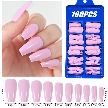 100Pcs Light Pink Press on Nails Short Medium Square Wearable Fake Nails Tips 10 sizes Full Cover False Nails Finger Decoration Good Vibrations