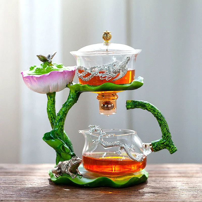 Automatic Tea Set with Heat-Resistant Glass Teapot and Lazy Magnetic Tea Infuser for Home and Office Good Vibrations