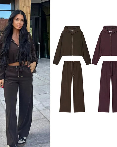 Women's Sets Autumn 2025 New Pants Set Fashion Hooded Elegant Women's Elastic Waist Pants 2-piece Street Chic Youth Autumn Sets Good Vibrations