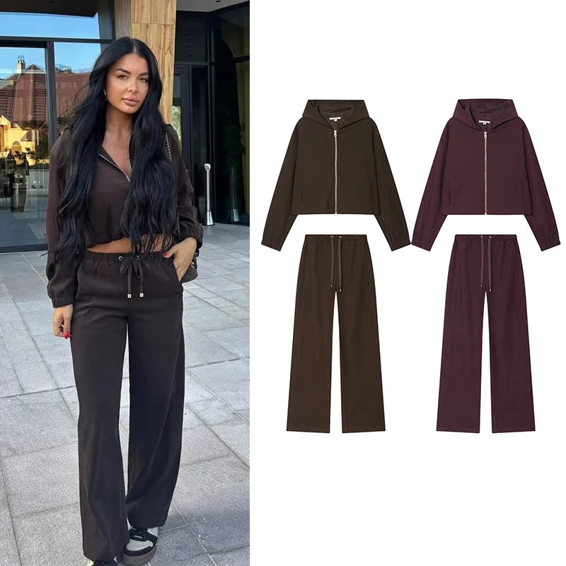 Women's Sets Autumn 2025 New Pants Set Fashion Hooded Elegant Women's Elastic Waist Pants 2-piece Street Chic Youth Autumn Sets Good Vibrations