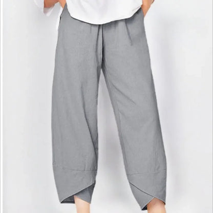 Vintage Print Pants Women Fashion Irregular Casual High Waist Elastic Waist Straight Loose Trousers Summer Lady Cargo Pantalon Good Vibrations