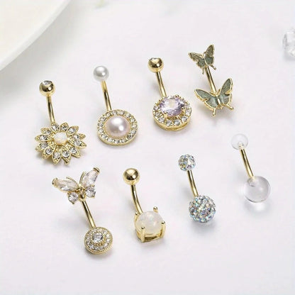 Drperfect 1PCS Stainless Steel Belly Button Ring Belly Rings for Women Pearl Sparkling Belly Piercing Butterfly Piercing Jewelry Good Vibrations Adult Super Store