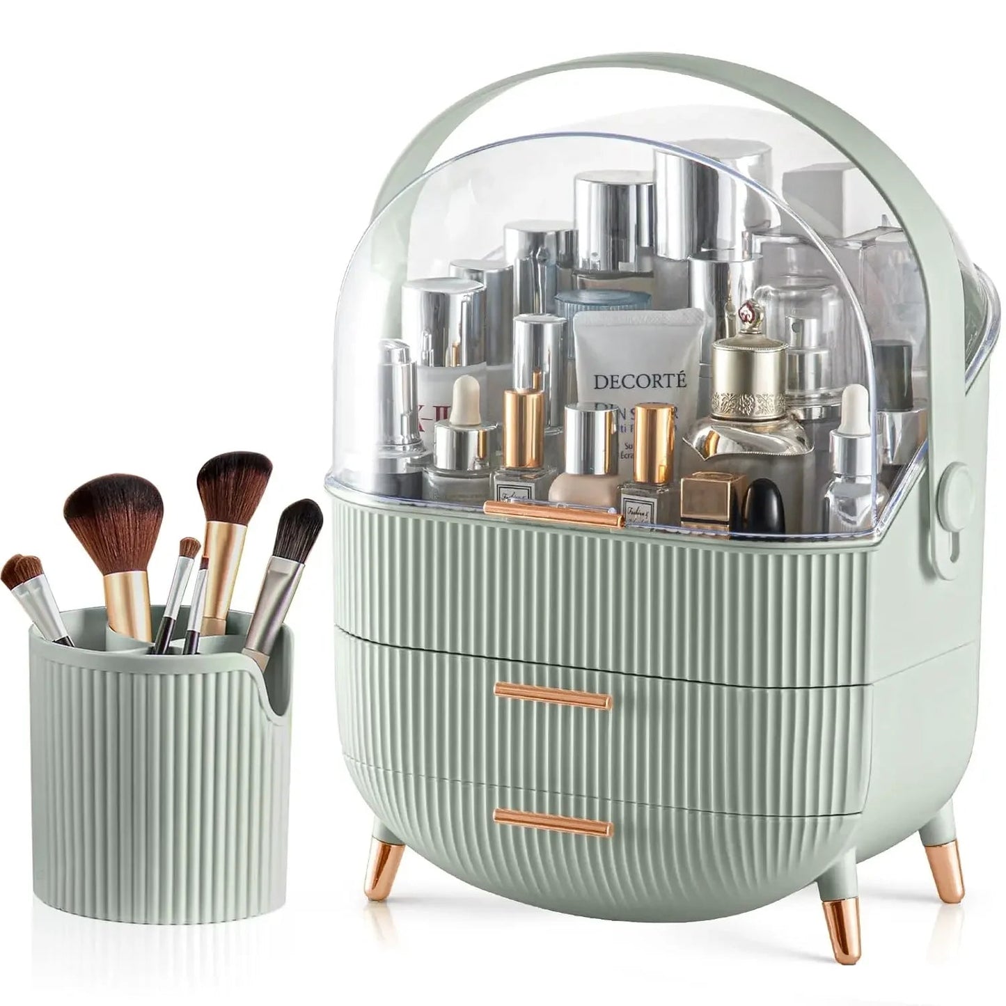 Makeup Organizer with 2 Drawers and Brush Storage Box, Cosmetic Display Case for Vanity and Bathroom Countertop Storag Good Vibrations