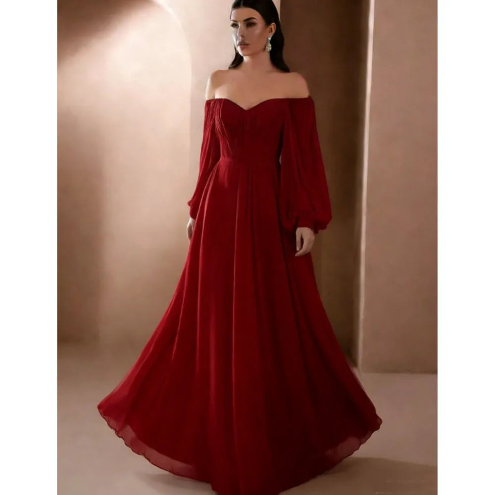 Dresses For Woman Elegant vestidos Solid Color Slim Robe Evening Dress Sexy One Line Neck Simple Style Long Sleeves Simple Style Good Vibrations