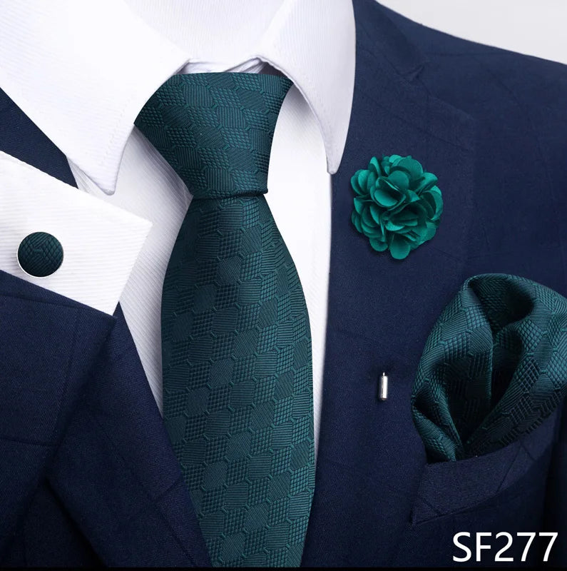 Luxury Mens Ties Floral Black Gold Ties Paisley NeckTie Pocket Square Cufflinks Brooch Set Men's Wedding Party Tie Good Vibrations