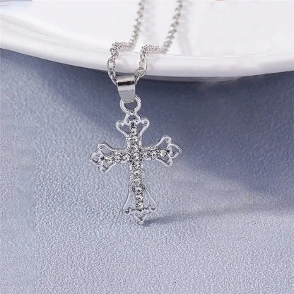Fashion Cross Necklace for Women Men Gold Silver Color Dazzling Crystal Jesus Crucifix Necklace Christian Jewelry Wholesale Good Vibrations