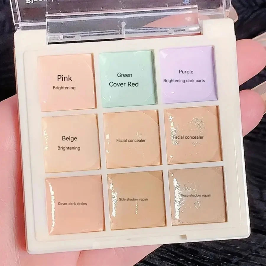 9-Color Flawless Concealer Palette - Waterproof, Sweatproof, Full Coverage - Corrects Spots, Acne, Dark Circles, Tear Grooves - Good Vibrations