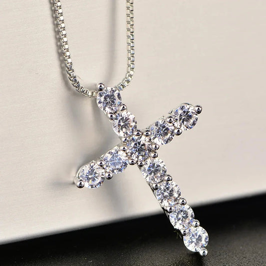 16-24inches 925 Sterling Silver Necklace Box chain Shiny crystal classic cross Pendant For Women men Fashion Jewelry Gifts Good Vibrations