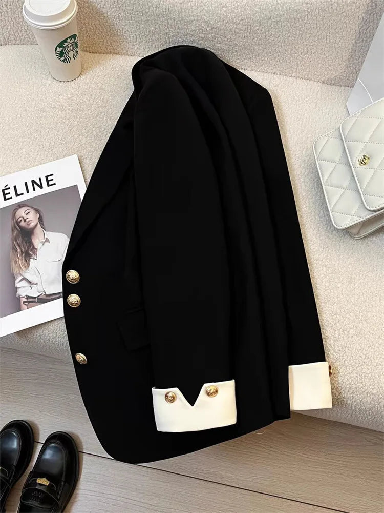 Single Breasted Notched Blazer Jackets Fashion Women Solid Long Sleeve Office Lady Blazers Casual Spring Autumn Female Clothes Good Vibrations