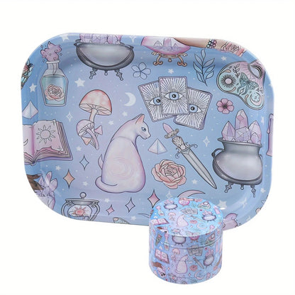 2 Pieces Kitten Bear Floral Mushrooms The Magic World Grinder and Rolling Tray Combo Good Vibrations Adult Super Store