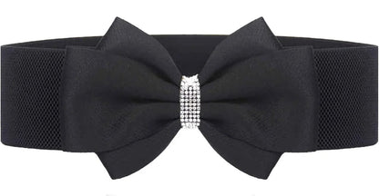 Women's Elastic Bow Belt Wide Rhinestone Stretch Belts Ladies Waist Accessories for Dress Jeans Good Vibrations