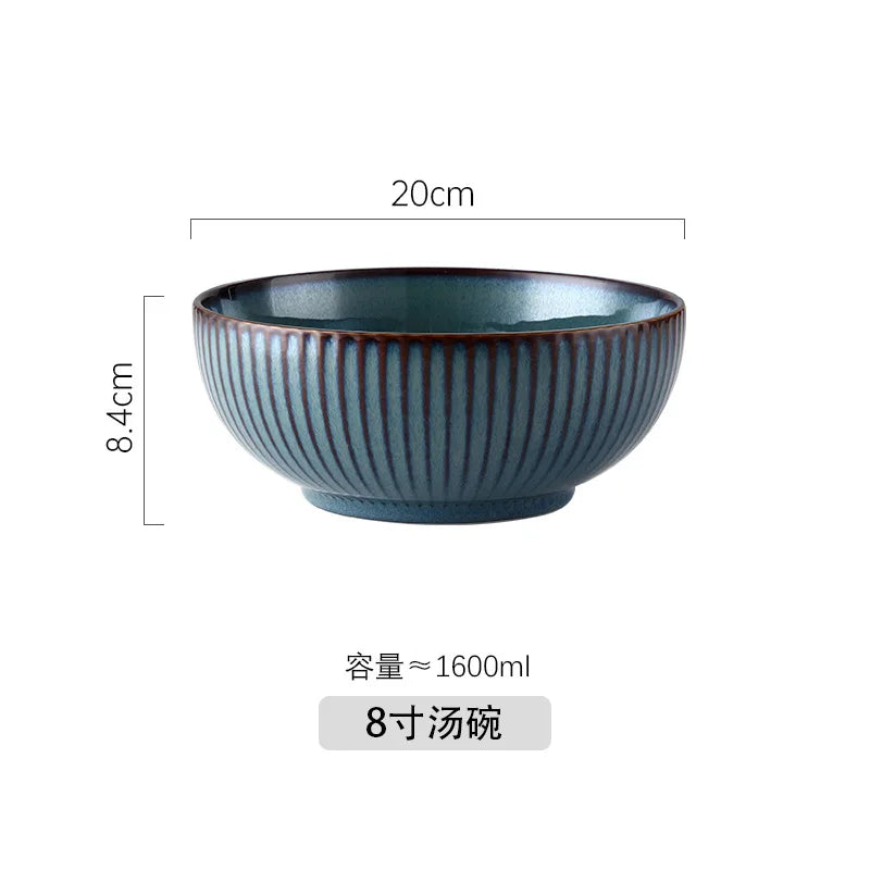 Blue Kiln Glazed Ceramic Plates, Microwaveable Dinner Plates, Round Rice Salad Bowls, Household Tableware Good Vibrations