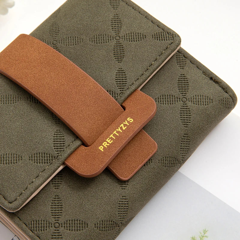 Explosive purse female Korean PU plaid buckle simple multi-card folding triple fold bag large capacity student ladies daily trav Good Vibrations
