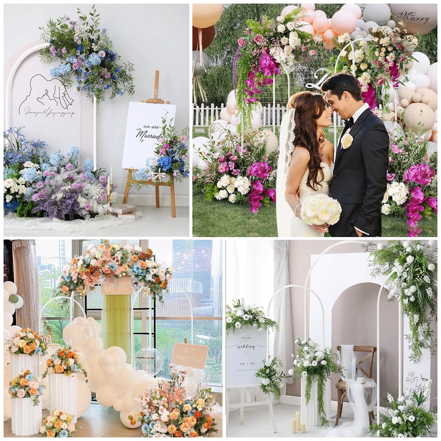 Arch Backdrop Stand, Set of 3 Gold Metal Arch Stand Wedding Arch Frame Square Balloon Arch Stand for Birthday Party Baby Shower Good Vibrations