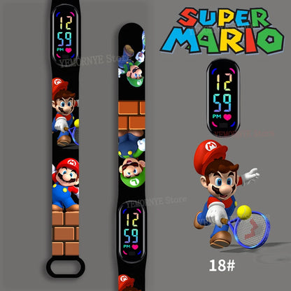 Mario Bros Children's Watches Action Figures Luigi Princess Peach Yoshi Bowser kids Sport Wristband Waterproof Digital Watch Toy Good Vibrations