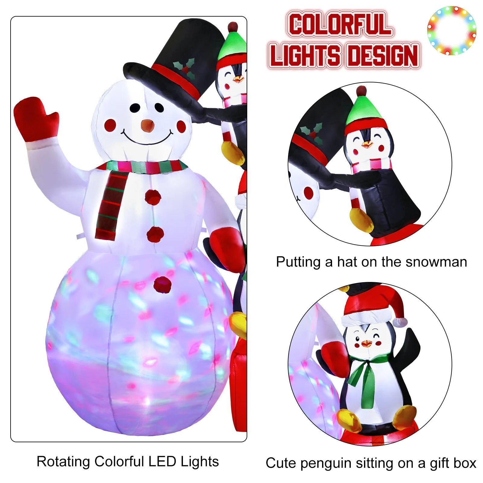 1PC Inflatable Santa & Snowman Arch with LED Lights - Festive Outdoor Christmas Decor for Yard, Lawn, and Winter Parties Good Vibrations