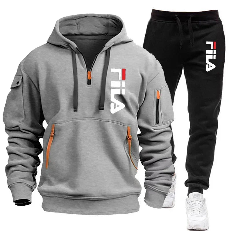 Autumn and Winter 2025 new men's hooded sweatshirt + pants two-piece set, outdoor multi-pocket men's pullover sportswear set Good Vibrations