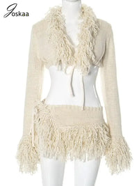 Joskaa Knitted Tassels 2 Piece Set - Sexy Long Sleeve Clubwear GOOD Vibrations