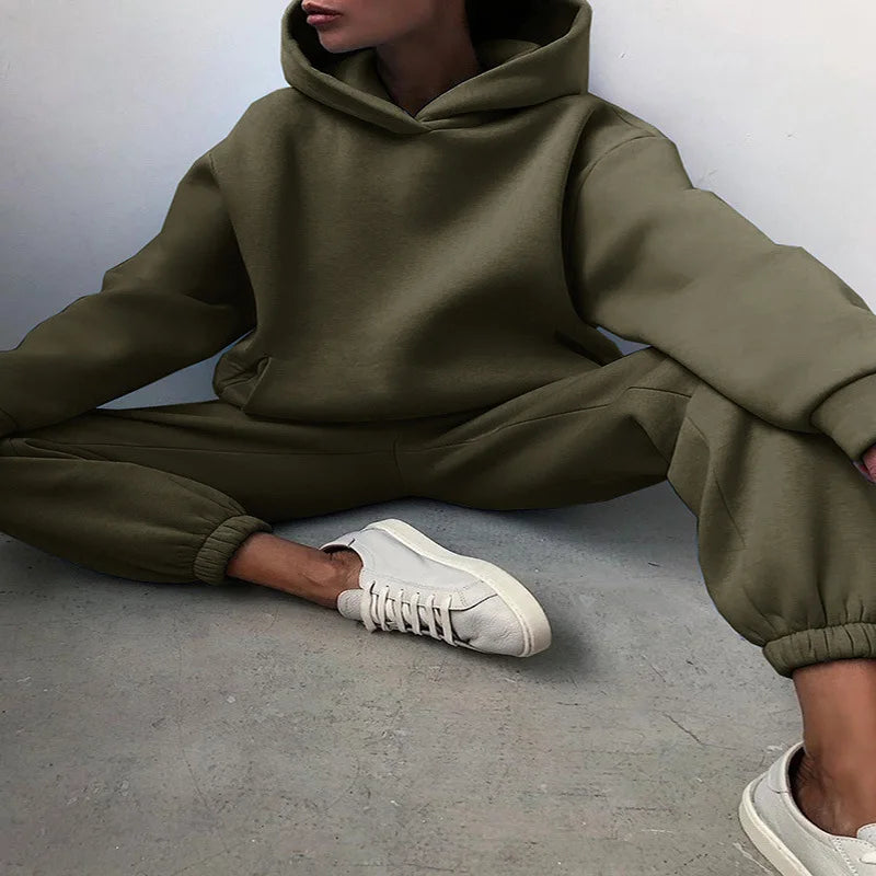 Women Two Piece Sets Tracksuit 2022 Autumn Casual Solid Long Sleeve Hoodie Sweatshirts Female Fashion Oversized Trouser Suits Good Vibrations