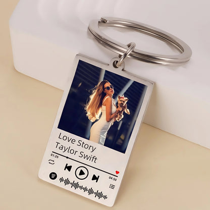 Jeshayuan Custom Picture Keychain Customized Music Song Key Ring Stainless Steel Personalized Photo Keychains Gifts for Lover Good Vibrations