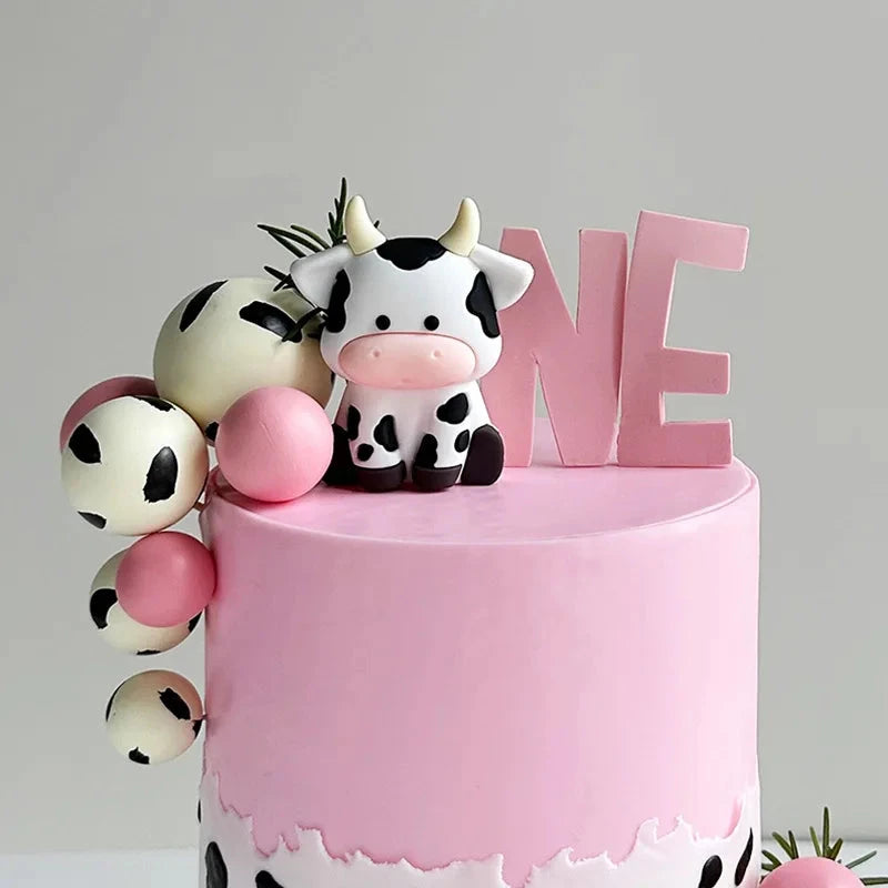 Cartoon Cow Birthday Cake Topper Farm Animals Birthday Cow Cake Pick Decorations for Cow Theme Baby Shower Kids Boys Girls Good Vibrations