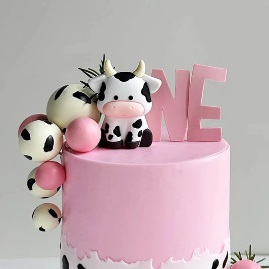 Cartoon Cow Birthday Cake Topper Farm Animals Birthday Cow Cake Pick Decorations for Cow Theme Baby Shower Kids Boys Girls Good Vibrations