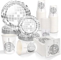 Disco Sliver Disposable Tableware Party Supplies Set Paper Plates Cups Napkins Cake Topper  Kids Baby Birthday Shower  Wedding Good Vibrations