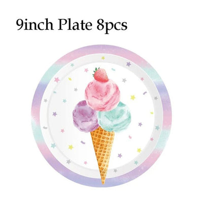 Ice Cream Theme Party Disposable Paper Tableware Set Plate Cup Napkin For Birthday Party Wedding Baby Shower Decoration Supplies Good Vibrations