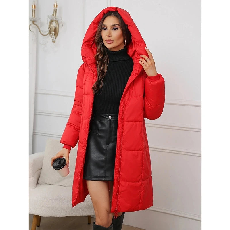Women Winter Thicken Down Cotton Jacket 2025 New Women Long Cotton Padded Jacket Women Loose Hooded Parkas Coat Women Outwear Good Vibrations