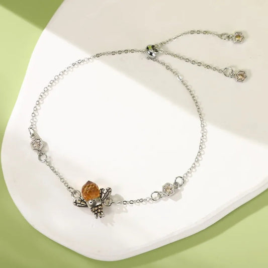Charming Bee-inspired Jewelry Set - Glamorous Crystal Zirconia Earrings and Silver Plated Necklace and Bracelet Good Vibrations