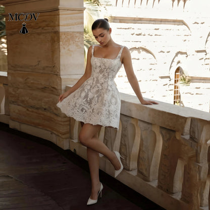 Mini Wedding Dress A Line Applique Lace Sleeveless Short Wedding Reception Dress Above Knee vestido de novia corto Customized Good Vibrations