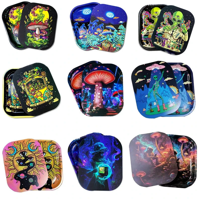 1Pc Rolling Tray Tobacco Cigarette Paper Accessories Trays Magnetic Lid Smoking Grinder Storage Metal Plate 18x14CM Good Vibrations Adult Super Store