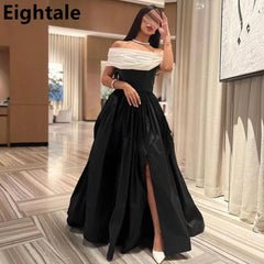 White Black Evening Dresses For Wedding Party 2024 Off Shoulder Formal Prom Dress Arabic Party Gown Customized Good Vibrations