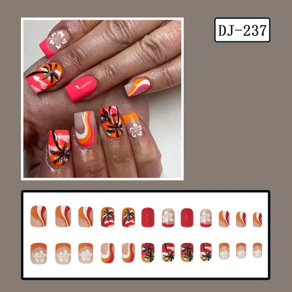 24pcs y2k Black French Press on Nails Short Square Pink Heart Fake Nails Full Cover Wearable Sweet Valentine's Day False Nails Good Vibrations