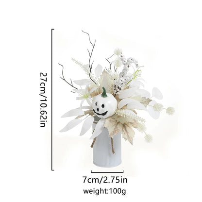 Halloween Home Room Decoration Simulation Pumpkin Maple Leaf Flower Table Decor, Halloween Pumpkin Barrel Decoration Props Good Vibrations